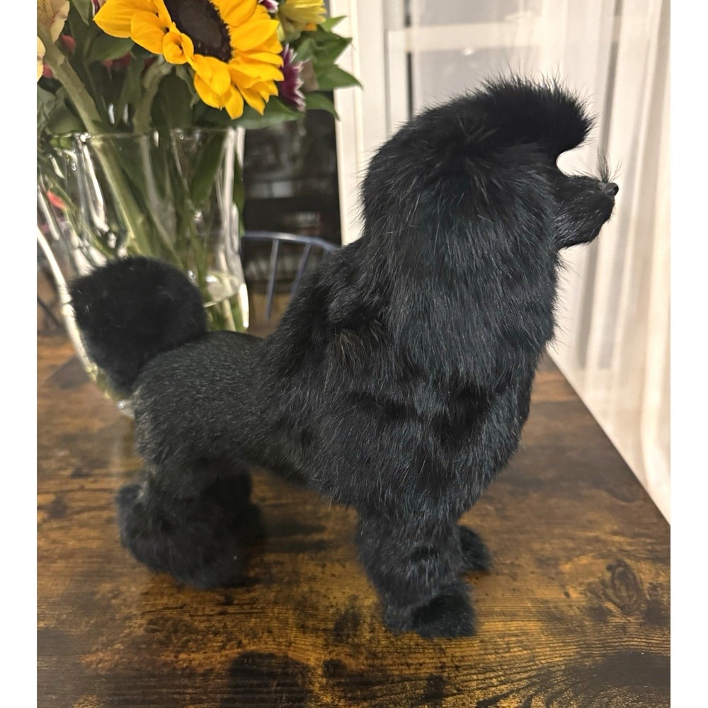 Realistic Vintage Black Poodle Dog Oversized 12 Inch Animal Lifelike Soft Fur